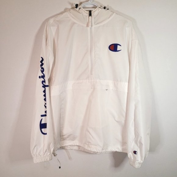 CHAMPION MENS PACKABLE HOODED JACKET Windbreaker White, Size L - Picture 7 of 9